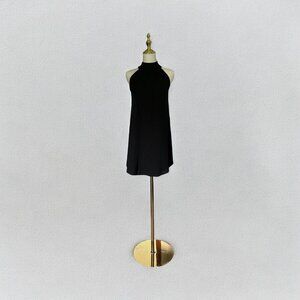 Black Gauzy Halter Neck Dress Sleeveless Textured Keyhole Detail Mini